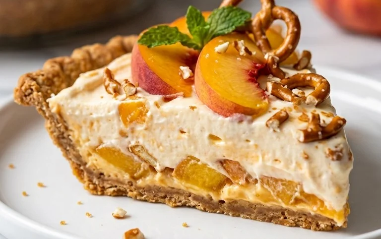Peaches and Cream Pretzel Pie.